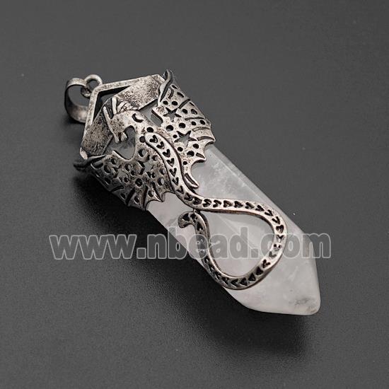 Natural Clear Quartz Prism Pendant With Alloy Peterosaur Antique Silver