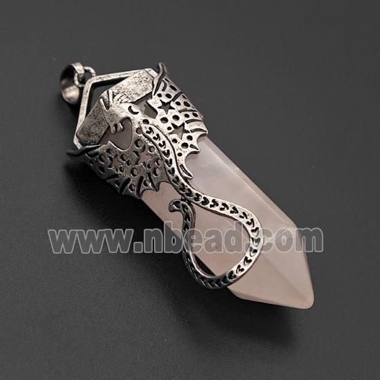 Natural Rose Quartz Prism Pendant With Alloy Peterosaur Antique Silver