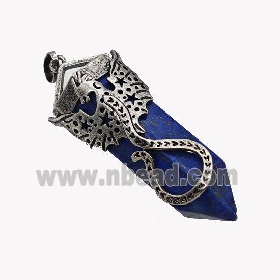 Natural Lapis Lazuli Prism Pendant Blue Dye With Alloy Peterosaur Antique Silver