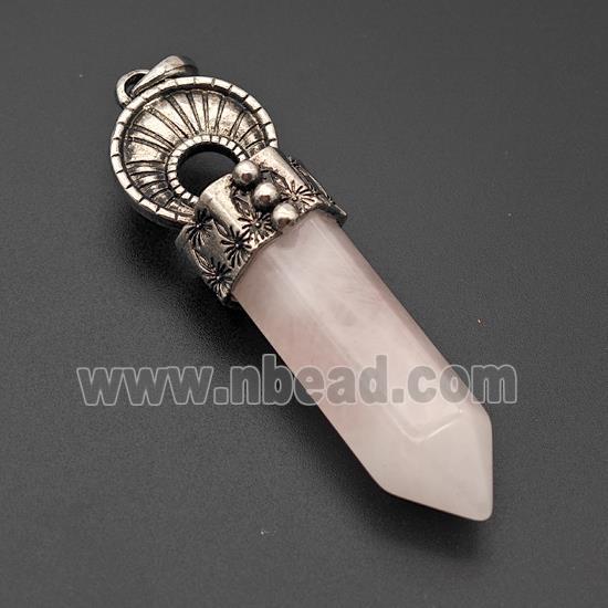 Natural Rose Quartz Prism Pendant Alloy Antique Silver