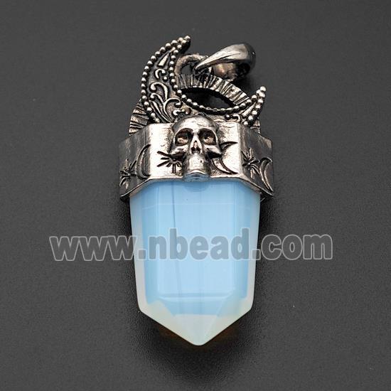 Natural Opalite Prism Pendant Alloy Moon Skull Antique Silver