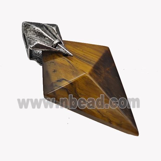 Natural Tiger Eye Stone Arrowhead Pendant Alloy Antique Silver