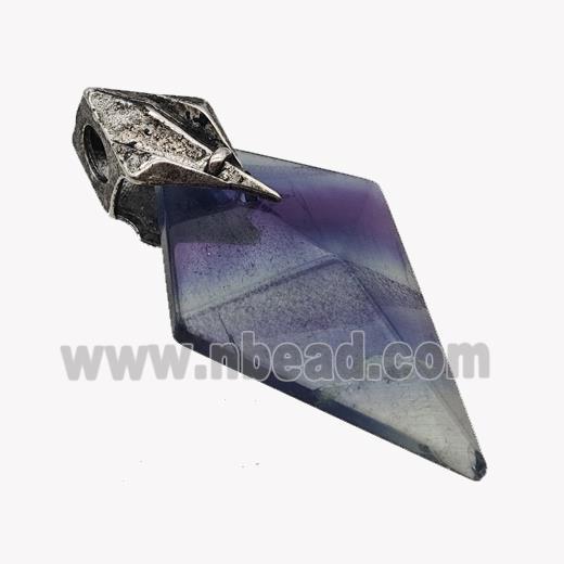 Natural Multicolor Fluorite Arrowhead Pendant Alloy Antique Silver