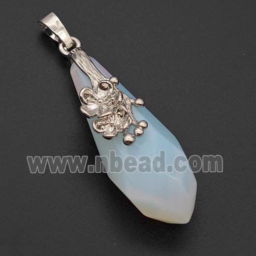 Natural White Opalite Teardrop Pendant Alloy Flower Antique Silver