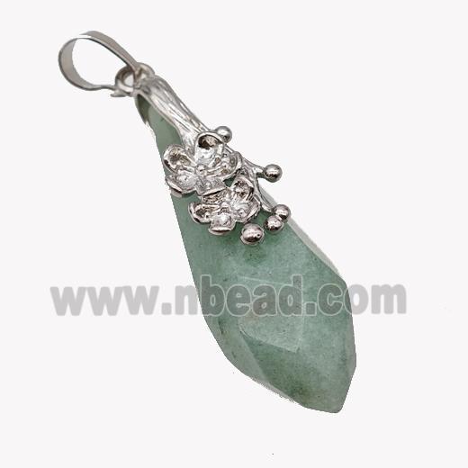 Natural Green Aventurine Teardrop Pendant Alloy Flower Antique Silver