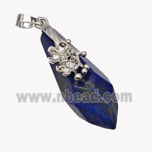 Natural Blue Lapis Lazuli Teardrop Pendant Alloy Flower Antique Silver