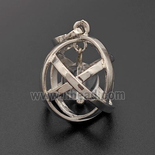 Alloy Sphere Pendant With Clear Quartz Platinum Plated