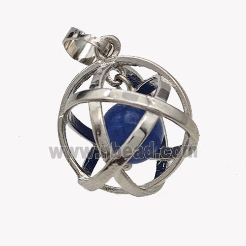 Alloy Sphere Pendant With Blue Jade Platinum Plated