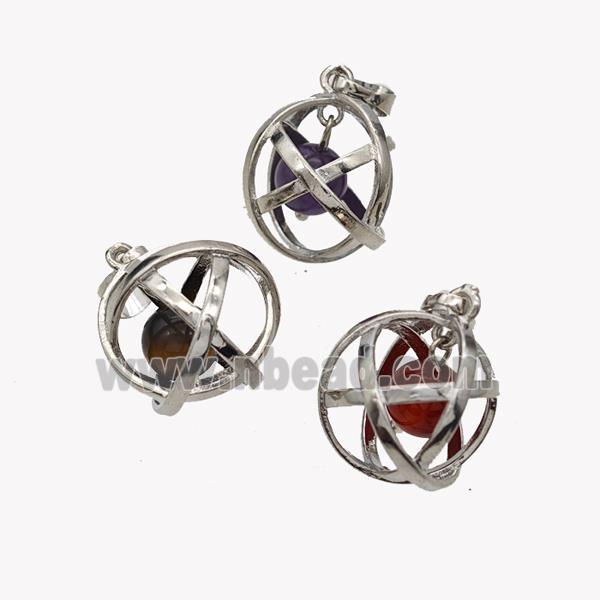 Alloy Sphere Pendant With Gemstone Platinum Plated Mixed