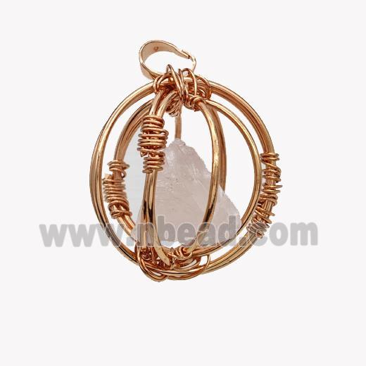 Copper Sphere Pendant With Rose Quartz Nugget Wire Wrapped Rose Gold