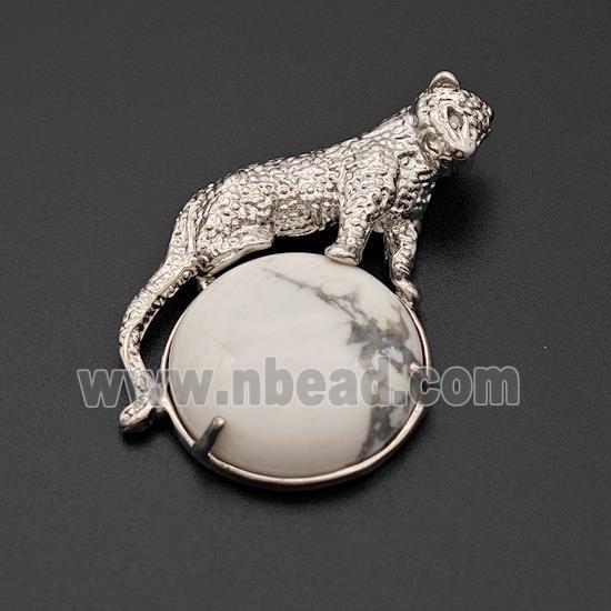 Alloy Leopard Pendant Pave White Howlite Platinum Plated