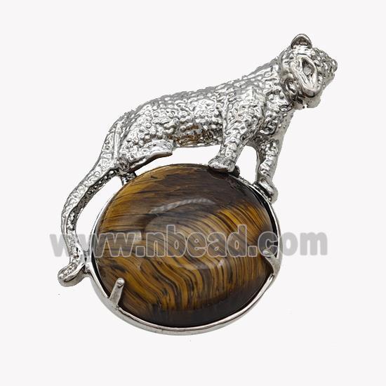 Alloy Leopard Pendant Pave Tiger Eye Platinum Plated