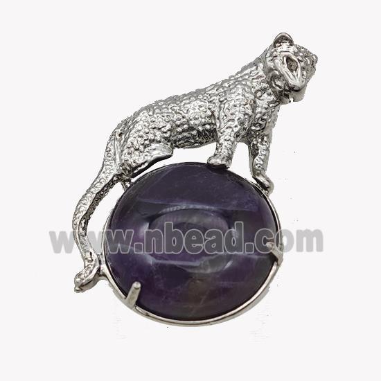 Alloy Leopard Pendant Pave Purple Amethyst Platinum Plated