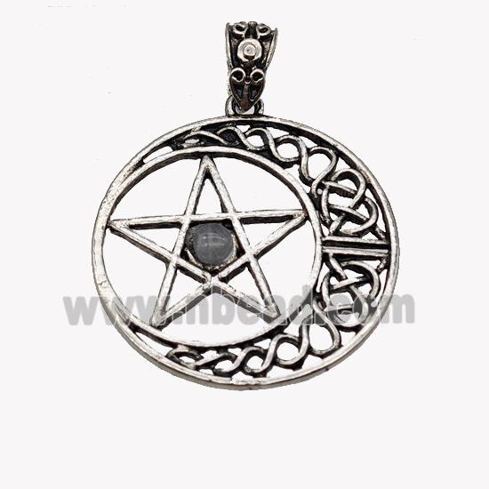 Alloy Moon Star Pendant Pave Labradorite Antique Silver