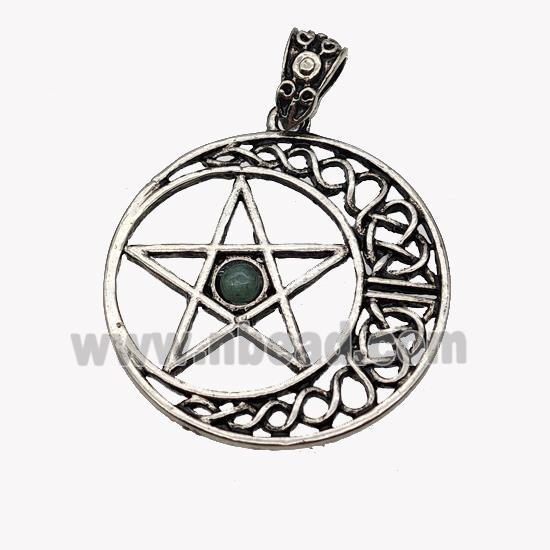 Alloy Moon Star Pendant Pave Green Aventurine Antique Silver