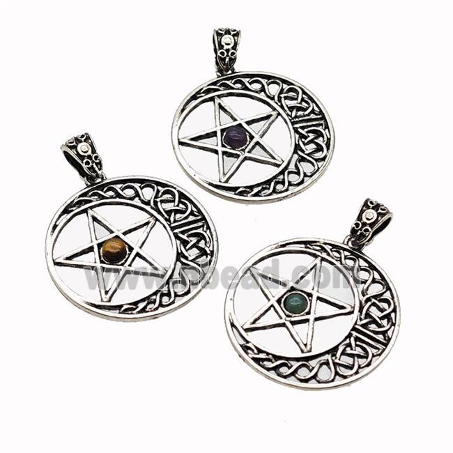 Alloy Moon Star Pendant Pave Gemstone Antique Silver Mixed