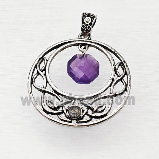 Alloy GoGo Pendant With Purple Amethyst Antique Silver