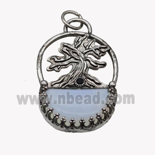 Alloy Tree Pendant Pave Opalite Moon Antique Silver