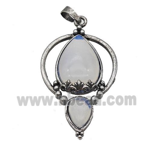 Alloy Teardrop Pendant Pave Opalite Antique Silver