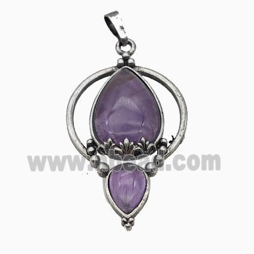 Alloy Teardrop Pendant Pave Purple Amethyst Antique Silver