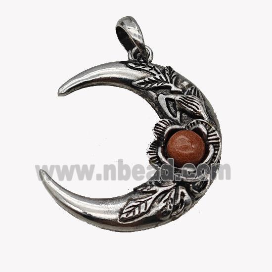 Alloy Moon Pendant Pave Golden Sandstone Antique Silver