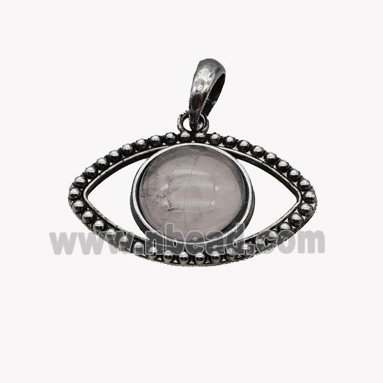 Alloy Eye Pendant Pave Rose Quartz Antique Silver