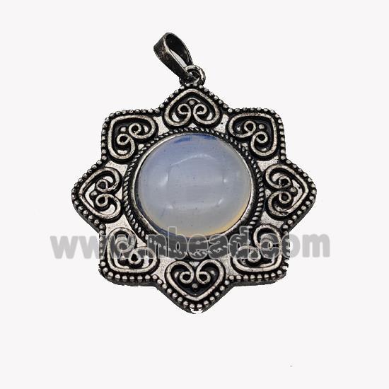 Alloy Flower Pendant Pave Opalite Antique Silver