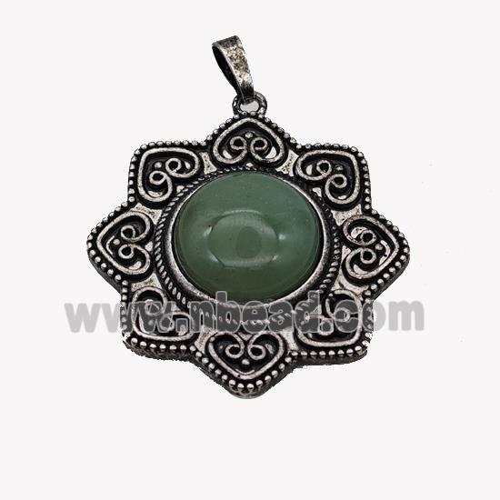 Alloy Flower Pendant Pave Green Aventurine Antique Silver