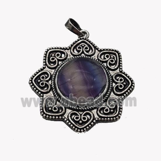 Alloy Flower Pendant Pave Fluorite Antique Silver