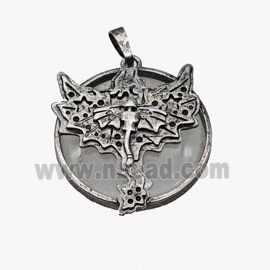 Alloy Pterosaur Pendant Pave Clear Quartz Antique Silver