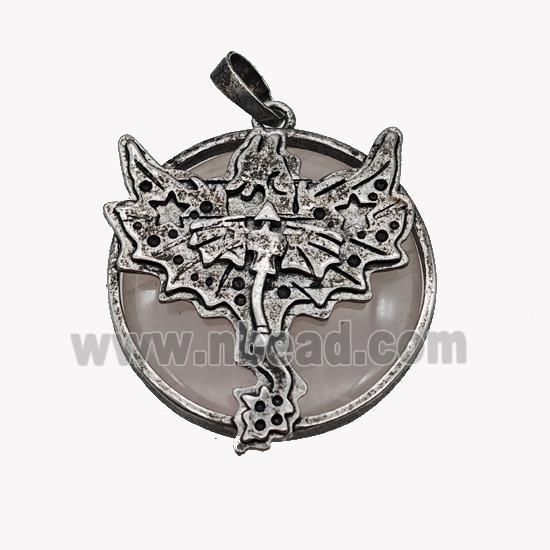 Alloy Pterosaur Pendant Pave Rose Quartz Antique Silver