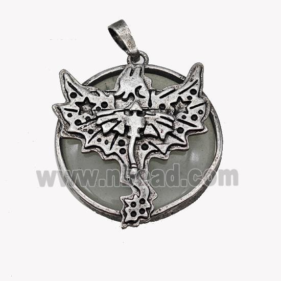 Alloy Pterosaur Pendant Pave Green Aventurine Antique Silver