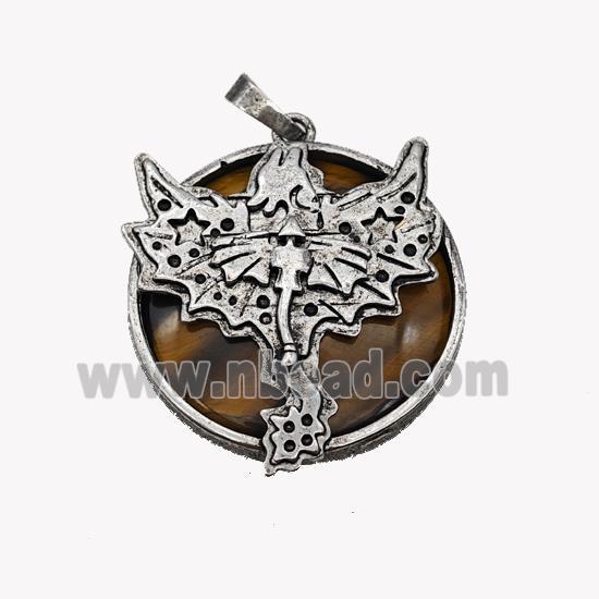 Alloy Pterosaur Pendant Pave Tiger Eye Stone Antique Silver