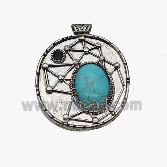 Alloy StarMap Pendant Pave Teal Turquoise Antique Silver