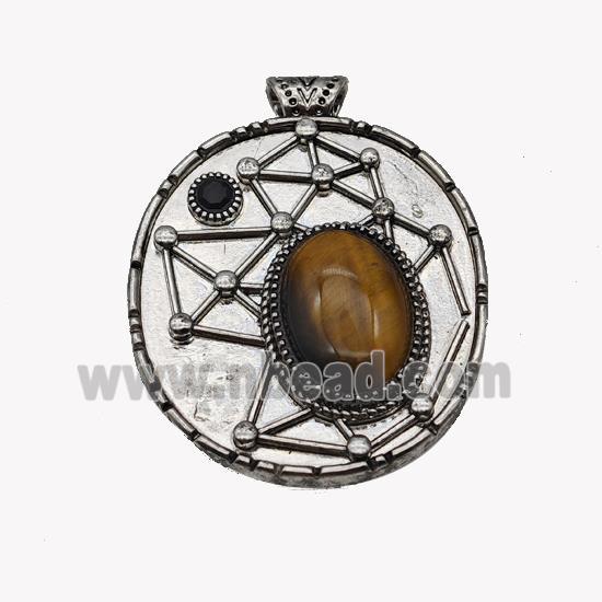 Alloy StarMap Pendant Pave Tiger Eye Stone Antique Silver