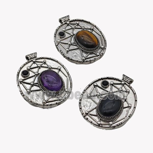 Alloy StarMap Pendant Pave Gemstone Antique Silver Mixed