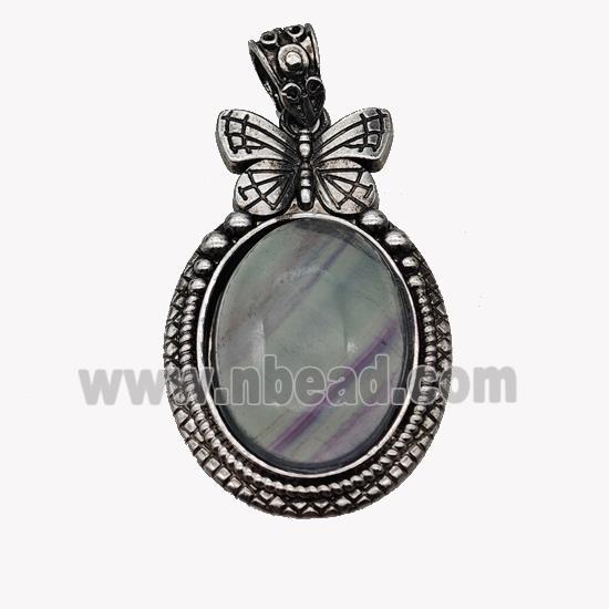 Alloy Butterfly Pendant Pave Fluorite Antique Silver