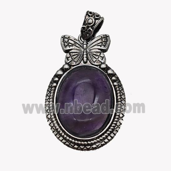 Alloy Butterfly Pendant Pave Amethyst Antique Silver