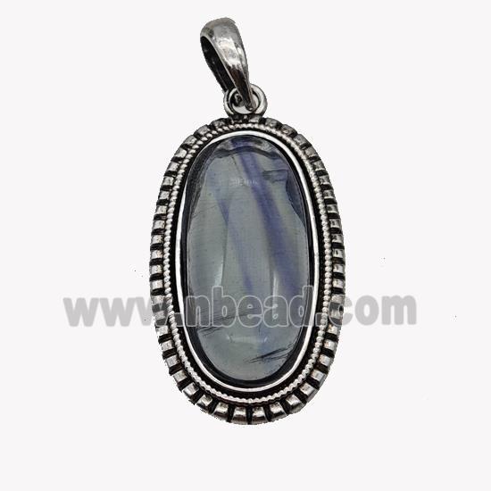 Alloy Oval Pendant Pave Fluorite Antique Silver