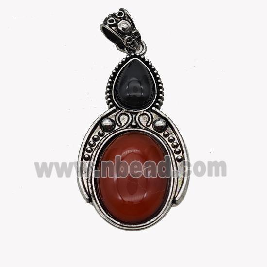 Alloy Penguin Pendant Pave Red Agate Antique Silver