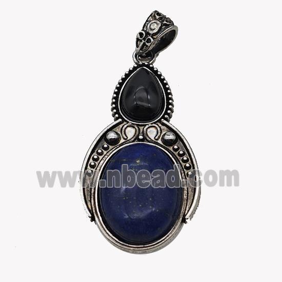 Alloy Penguin Pendant Pave Blue Lapis Lazuli Antique Silver