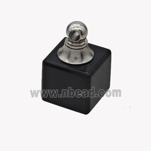 Natural Black Obsidian Perfume Bottle Pendant Cube