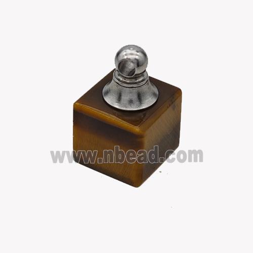 Natural Tiger Eye Stone Perfume Bottle Pendant Cube