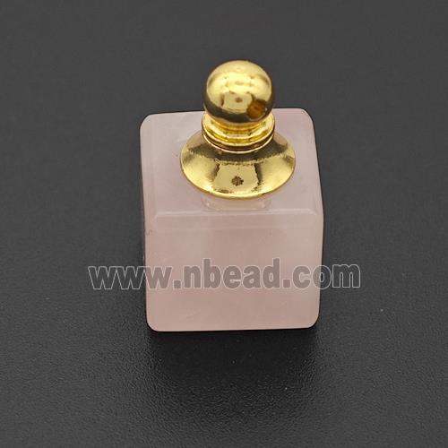 Natural Pink Rose Quartz Perfume Bottle Pendant Cube