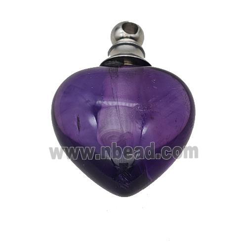 Natural Purple Amethyst Perfume Bottle Pendant Heart