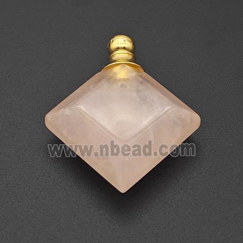 Natural Pink Rose Quartz Perfume Bottle Pendant Square