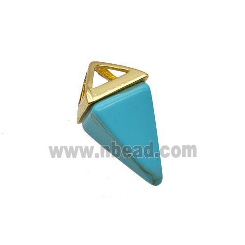 Blue Synthetic Turquoise Pendulum Copper Gold Plated