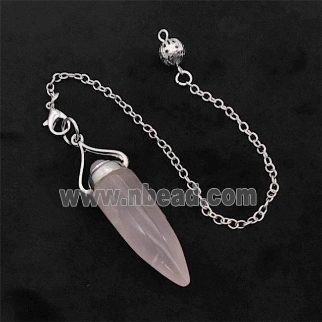 Pink Rose Quartz Bullet Pendant With Chain