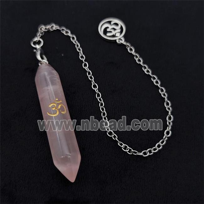 Pink Rose Quartz Prism Pendant With Chain