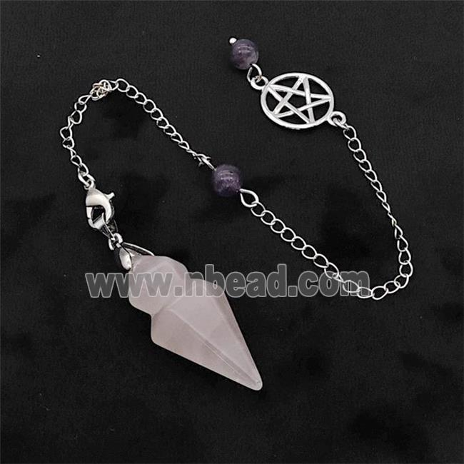 Pink Rose Quartz Pendulum Pendant With Chain